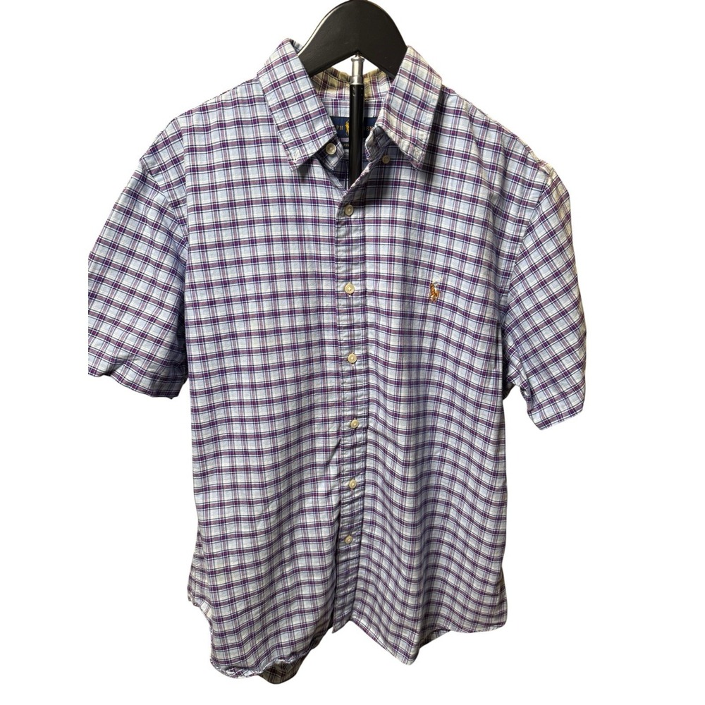 Polo Ralph Lauren Mens Blue Plaid Short Sleeve Button Down Sport Shirt Large L